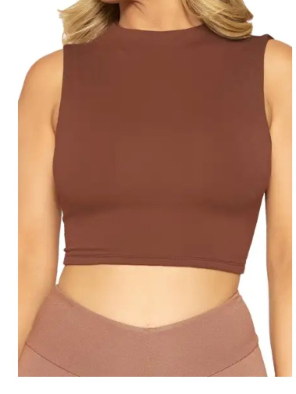 Nake Wardrobe Cut Me Some Slack Open Back Jersey Crop Tank Brown Medium
